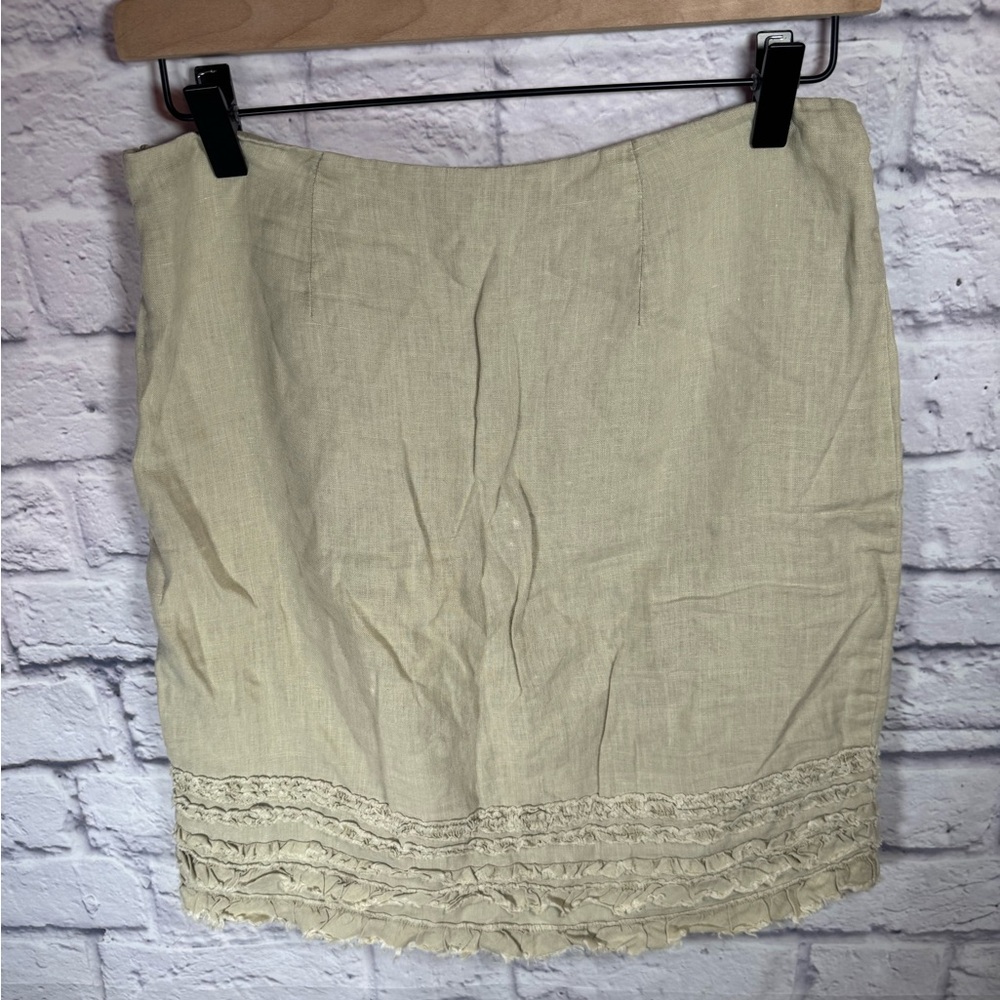 Tommy Bahama Linen Skirt tan linen , ruffled women’s size 0